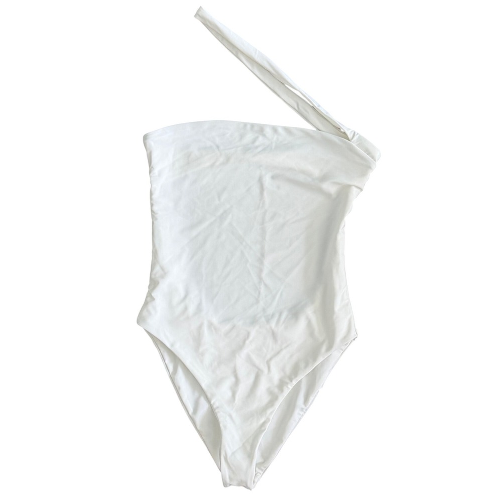 Jade Swim Women White One Shoulder Asymmetrical Open Back Swimsuit Large Beach